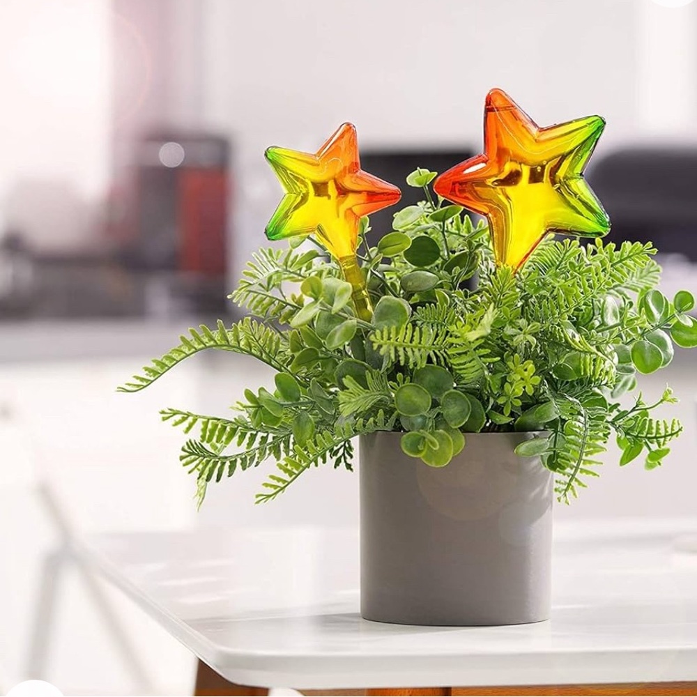 New 2pcs Aqua Popz hand blown glass self watering bulbs star shaped rainbow